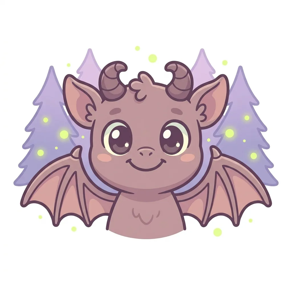 Cartoon portrait of a smiling Jersey Devil with small wings and curled horns.